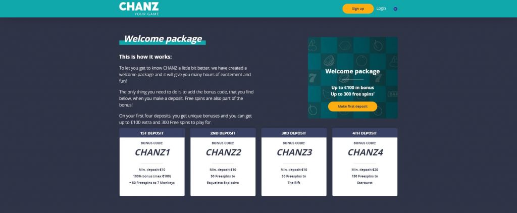 Chanz Casino Bonus Skjermbilde